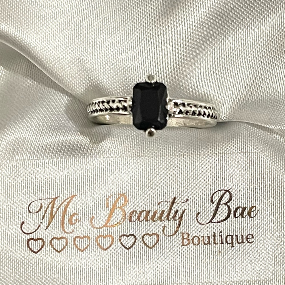 Silver Black Crystal Ring